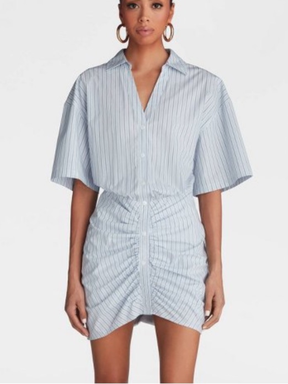 KBB by kahlana short sleeve the ruched shirt dress blue and white stripped NWT h